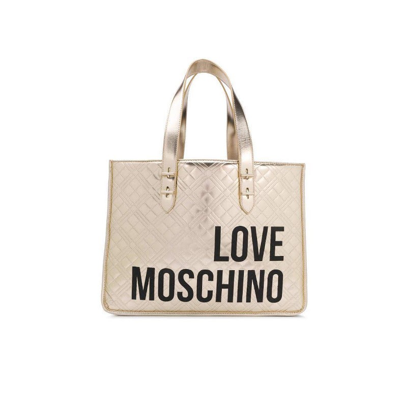 LOVE MOSCHINO - Quilted shopping bag with writing - Platinum