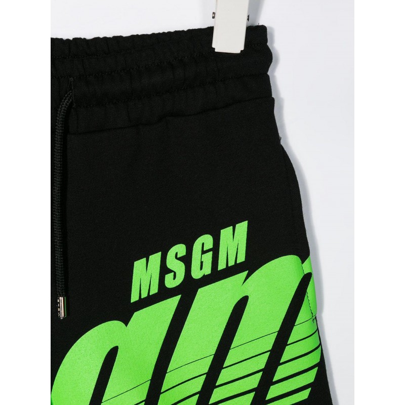 MSGM Baby- Logo Printed Bermuda Pants- Black