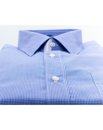 FAY - Little Squares Cotton Shirt- White/Blue