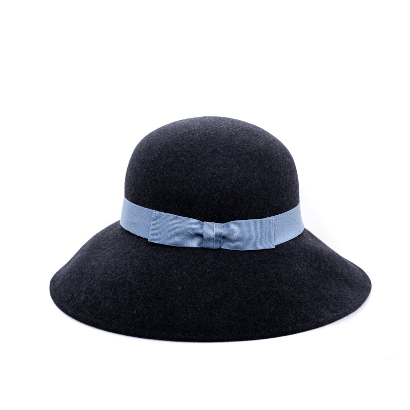 GALLO - Wide Brim Wool Hat  - Charcoal Grey/Light Blue