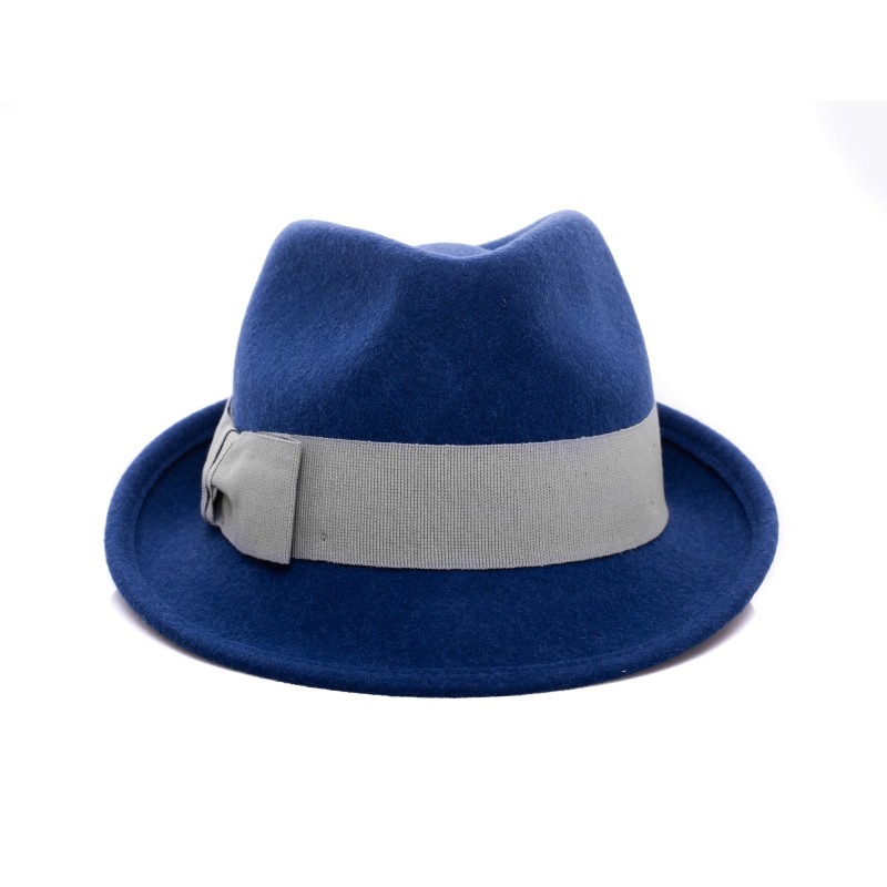 GALLO - Wool Fedora Hat - Prussia Blue/Silver