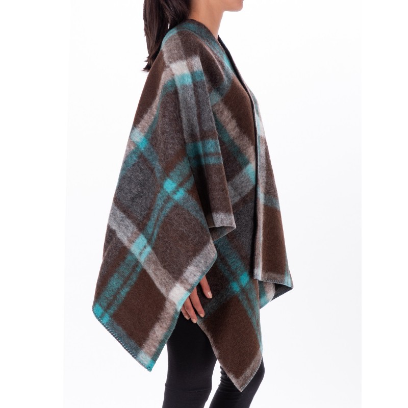 GALLO - Check patterned Wool Cape - Verdigris