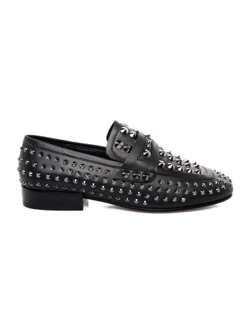 ASH - Leather moccasin with Studs - Black
