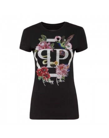 PHILIPP PLEIN - T-Shirt SS FLOWERS - Black