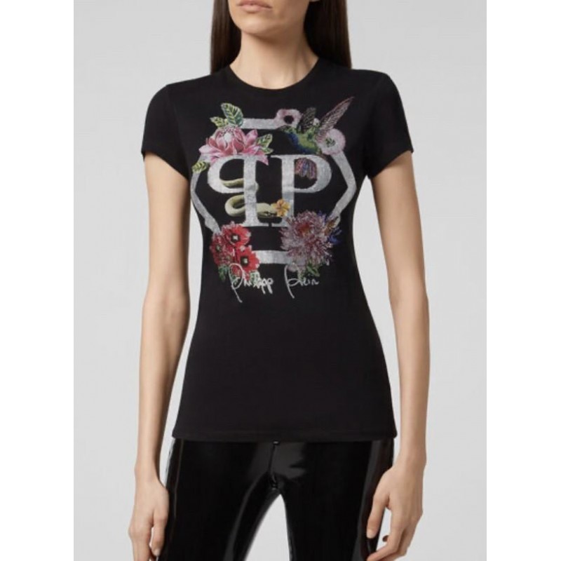 PHILIPP PLEIN - T-Shirt SS FLOWERS - Nero