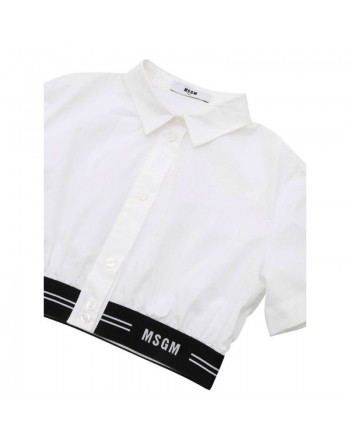 Msgm Baby - Camicia Crop Con Logo - Bianco