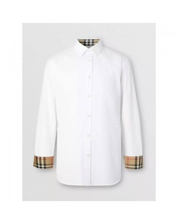 BURBERRY - Camicia Oxford in cotone con monogramma - Bianco