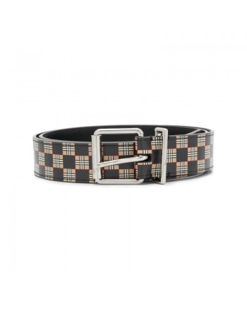 BURBERRY - Printed leather belt - Beige / Black