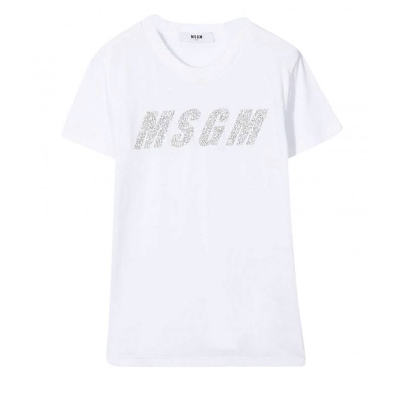 MSGM Baby- T-Shirt Stampa Logo Glitterato - BIANCO