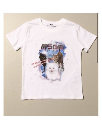 MSGM Baby- Cats print T-Shirt - White