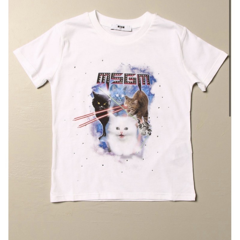 MSGM Baby- Cats print T-Shirt - White