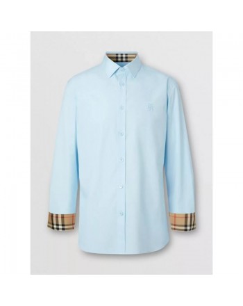 BURBERRY - Camicia Oxford in cotone con monogramma - blu