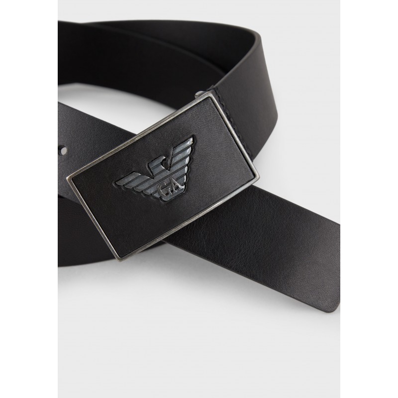 EMPORIO ARMANI - Cintura in pelle con Logo - Nero