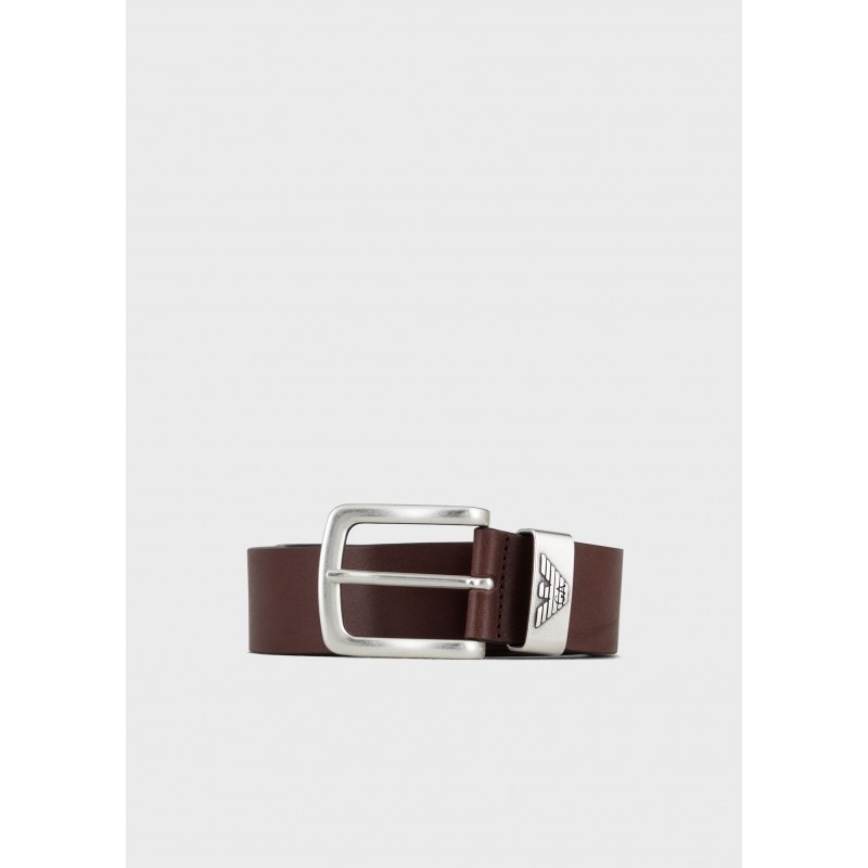 EMPORIO ARMANI - Logo Leather belt - Dark Brown