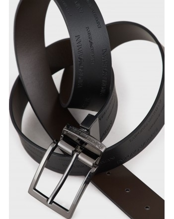 EMPORIO ARMANI - Cintura in pelle con Logo - Nero/Moro