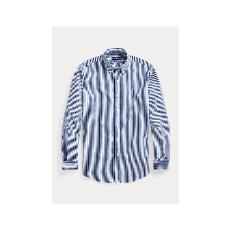 POLO RALPH LAUREN  -   Camicia in popeline a righe Custom-Fit - Bianco/Blue