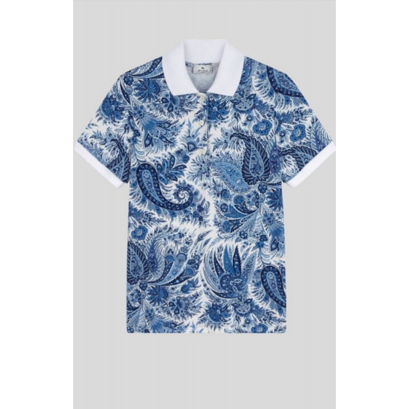 ETRO - Paisley motif polo shirt - Light blue