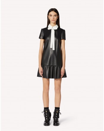 RED VALENTINO - Leather dress with collar - Black / Milk