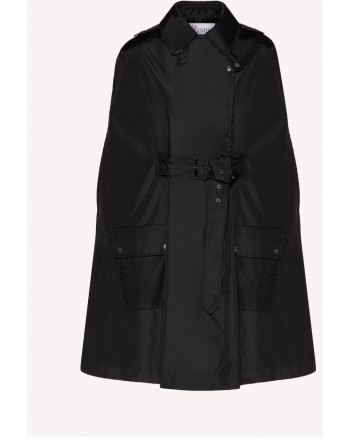 RED VALENTINO - Nylon Trench Cape with Plissè detail - Black