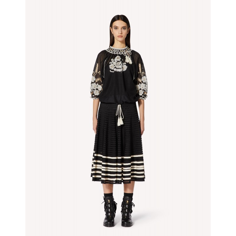 RED VALENTINO - POINT D'ESPRIT tulle skirt and grosgrain ribbons - Black / Ivory