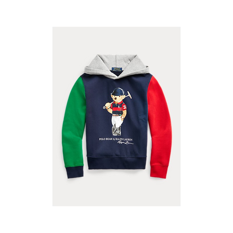 POLO KIDS - Hooded Sweatshirt with Bear Print Colored Sleeves-