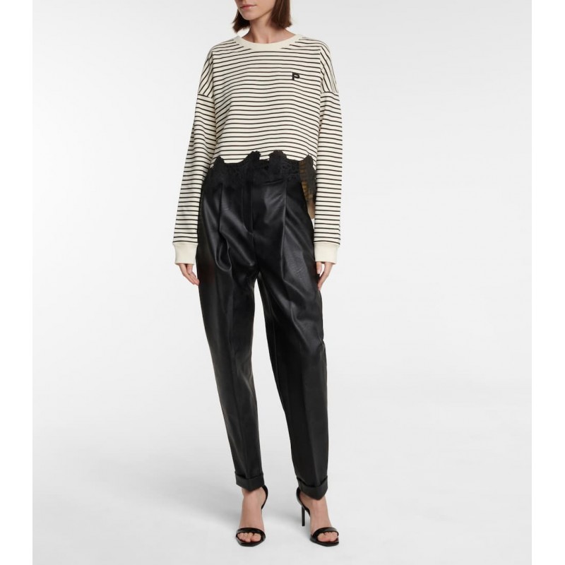 PHILOSOPHY - Striped cotton sweatshirt with lace - Sand / Black
