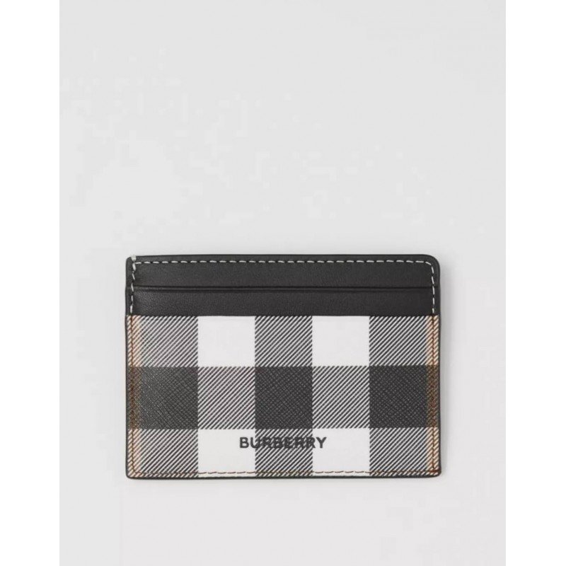 BURBERRY - Credit card holder in Tartan motif leather - Dark Birch Brown