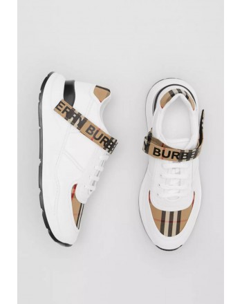 BURBERRY - Sneaker in pelle e motivo  check con logo - Archive Beige/Bianco