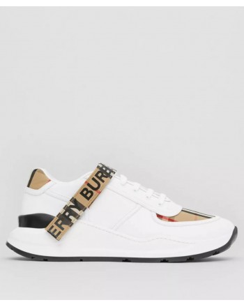 BURBERRY - Sneaker in pelle e motivo  check con logo - Archive Beige/Bianco