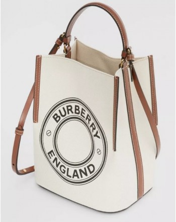 BURBERRY Small Peggy bucket bag cotton canvas with logo Natural [Woman ...