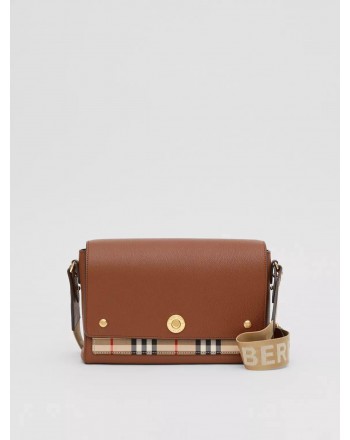 BURBERRY - Note shoulder bag in leather and check fabric - Tan