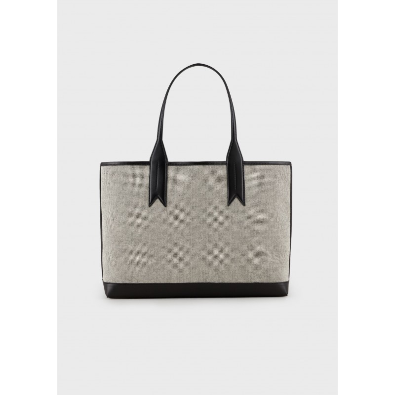 EMPORIO ARMANI - Canvas Shopping Bag -White/ Black/Ecru