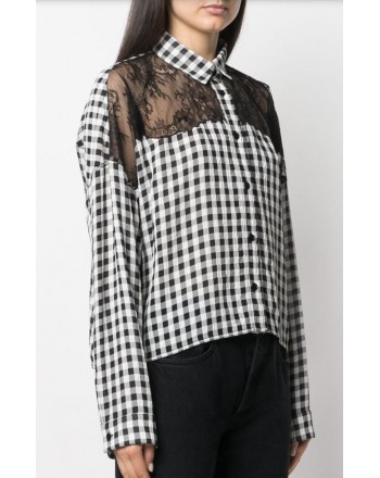 PHILOSOPHY - Checked shirt with lace - Black / White