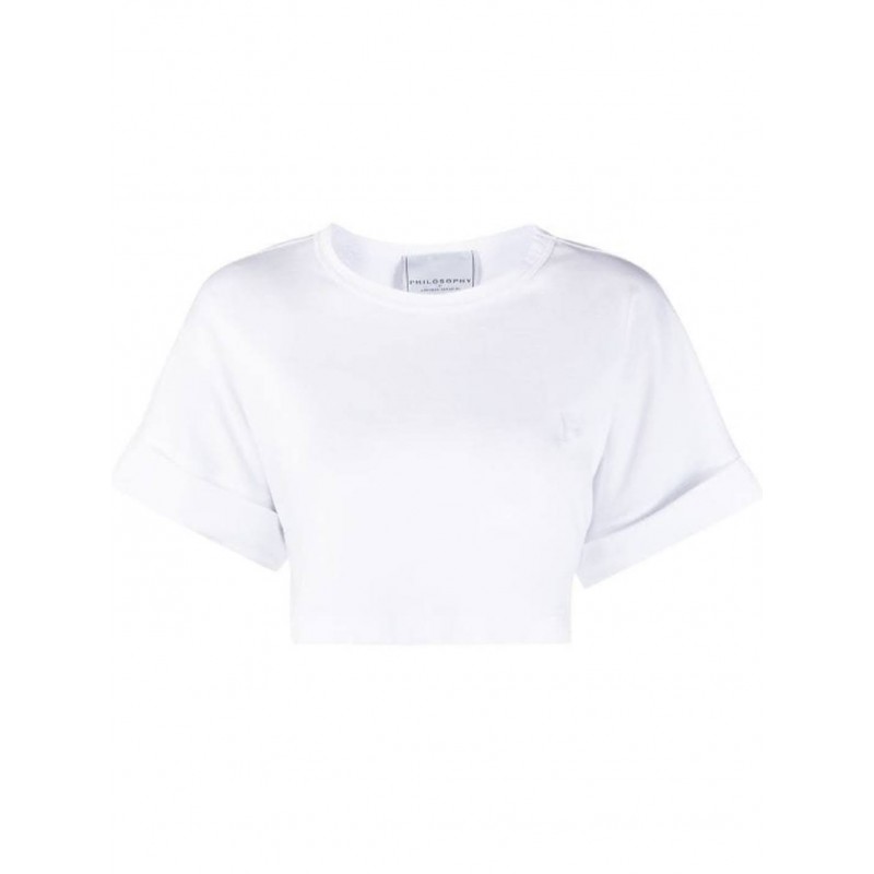 PHILOSOPHY - T-shirt cropped con ricamo - Bianco