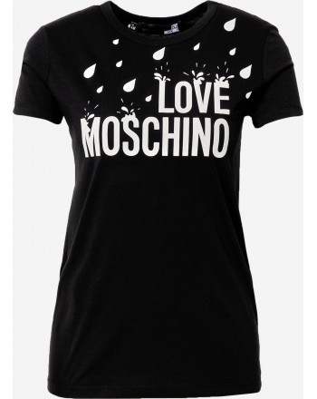 LOVE MOSCHINO- T-Shirt Stampa All Over Drops - Nero