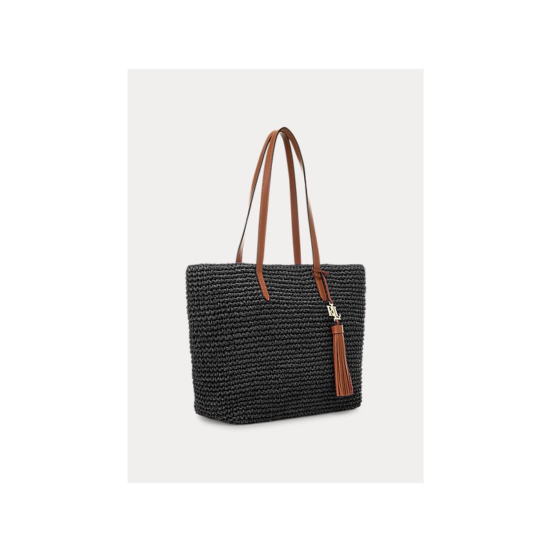 POLO RALPH LAUREN  -Straw Whitney  Shopping Bag -Black -