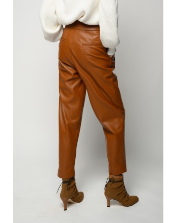 PINKO - RAPITO LEATHER-LOOK TROUSERS WITH NARROW BELT - BROWN
