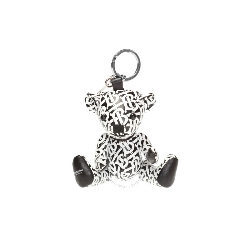 BURBERRY -  Thomas Bear Keychain in Leather with Monogram Print - White / Black -