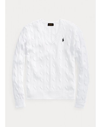 POLO RALPH LAUREN  - V- neck cable knit Sweater - White -