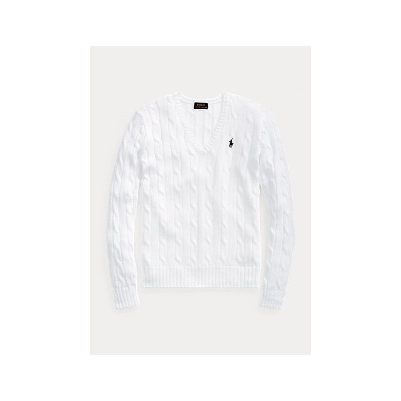 POLO RALPH LAUREN  - V- neck cable knit Sweater - White -