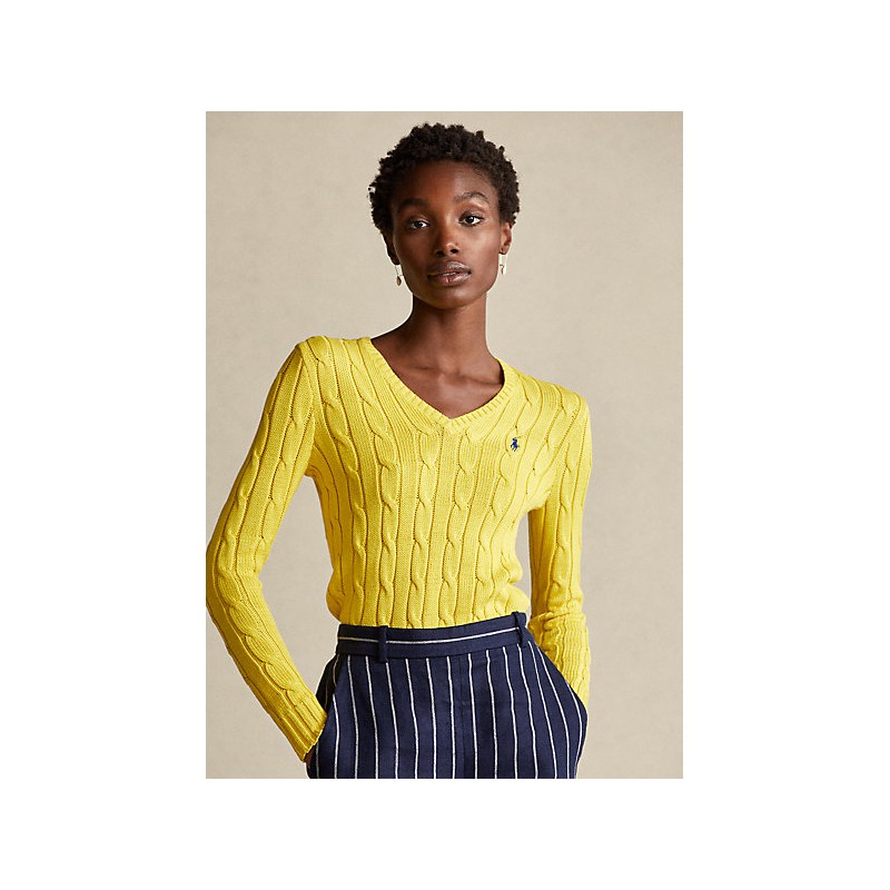 POLO RALPH LAUREN  - V- neck cable knit Sweater - Yellow -