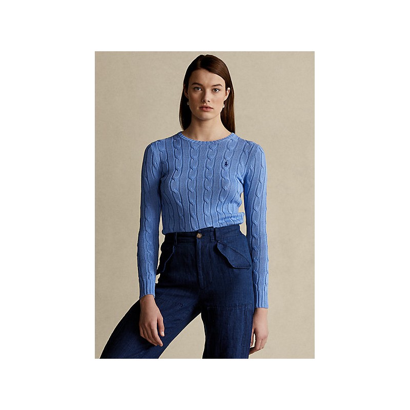POLO RALPH LAUREN  - Cable Knit Crewneck Slim Fit  Sweater  - Pale Blue-