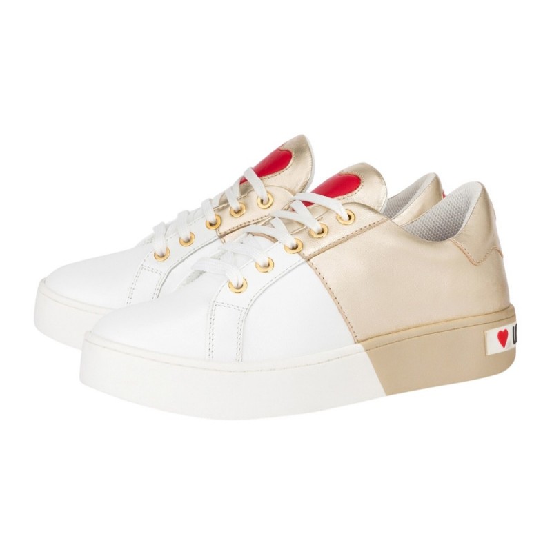 LOVE MOSCHINO - Sneakers con logo posteriore -Bianco/Oro