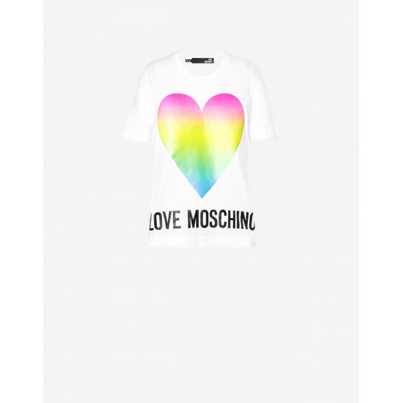LOVE MOSCHINO - T-Shirt in Cotone con Cuore- Bianco