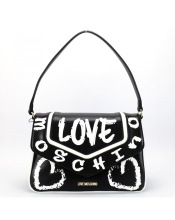 LOVE MOSCHINO - Graffiti Logo Shoulder Bag - Black/White