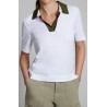 FAY - Lurex collar polo shirt - White