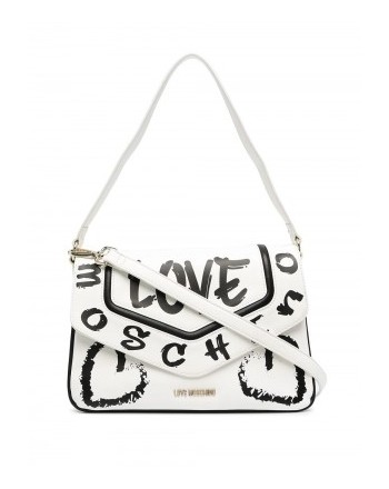 LOVE MOSCHINO - Graffiti Logo Shoulder Bag - White/Black