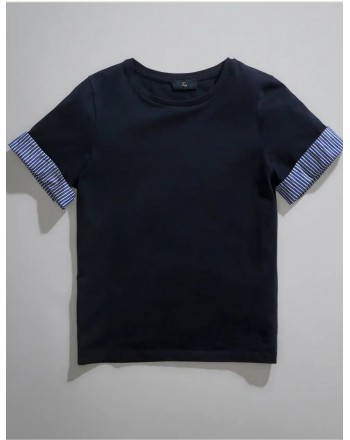 FAY - T-shirt manica righe -  Navy
