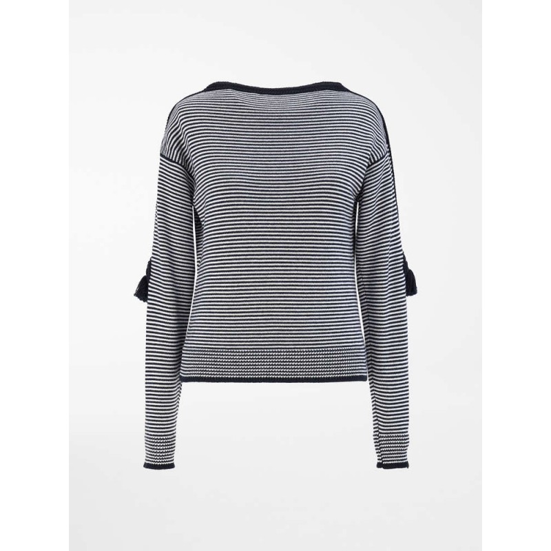 MAXA MARA - Pure wool yarn sweater - Navy Blue / White