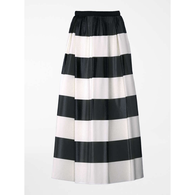 MAX MARA STUDIO - Silk Organza Striped Skirt HOYO- Ivory/Black